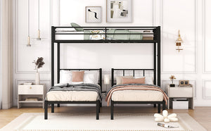 Twin over Twin & Twin Bunk Beds for 3, Twin XL over Twin & Twin Bunk Bed Metal Triple Bunk Bed, Black(Pre-sale date: February 8th.)