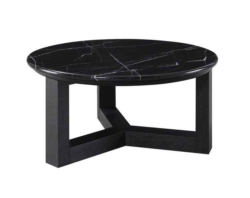 Genuine Marble Wood Round Cross Legs Coffee Table - Black