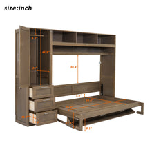 Load image into Gallery viewer, Full Size Murphy Bed With Wardrobe, Drawers, And Open Shelves - Wood

