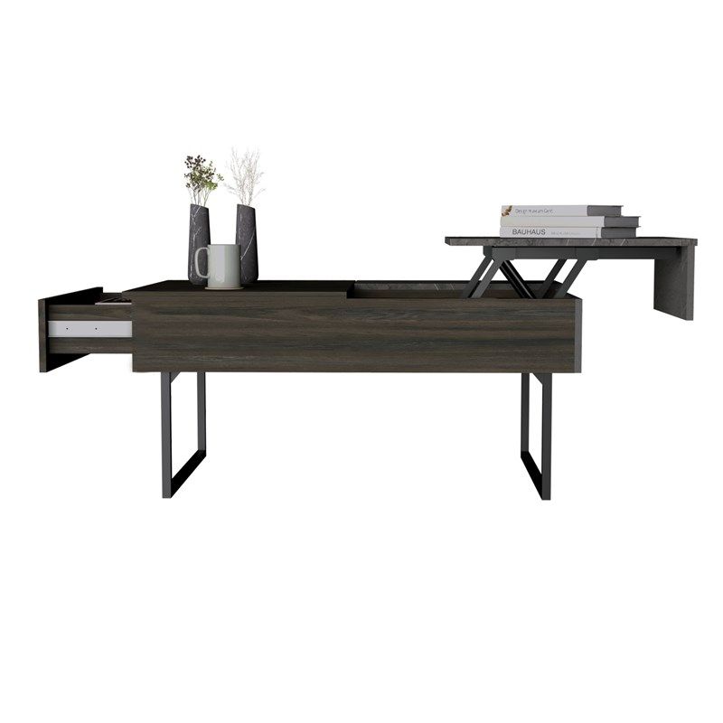 Metal Lift Top Coffee Table With Drawer - Espresso And Black