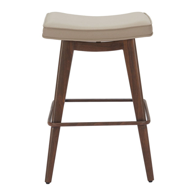 27" Faux Leather And Steel Backless Counter Height Bar Chairs (Set of 2) - Beige / Walnut