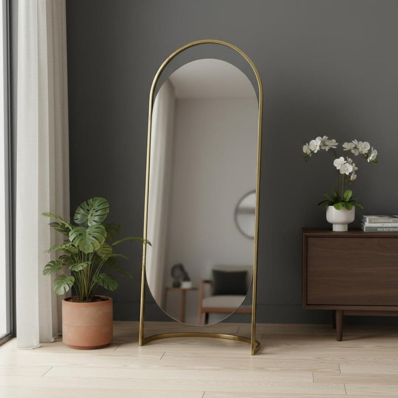 Steel Oval Freestanding Framed Accent Mirror Accent - Gold
