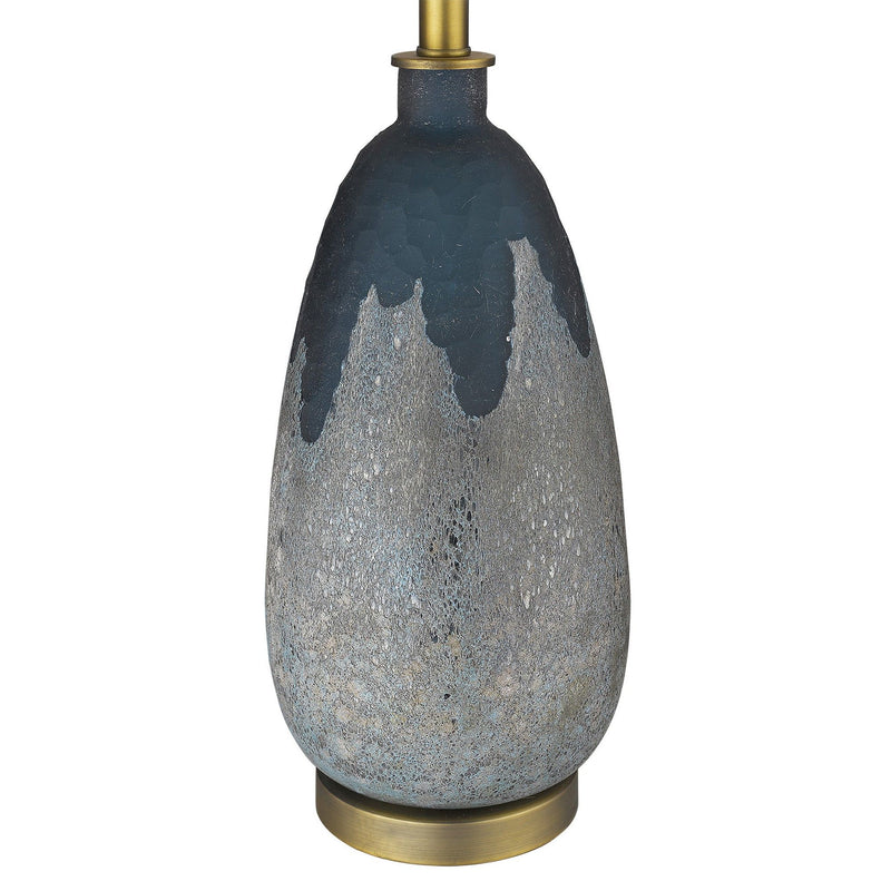 Concrete Table Lamp With Cream Empire Shade - Teal Blue