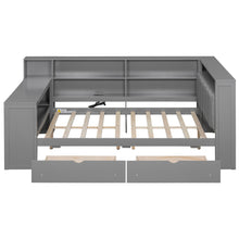 Load image into Gallery viewer, Platform Bed With Upholstered Headboard, Storage Shelves, Drawers, Charging Station, LED Lighting, Built In Desk
