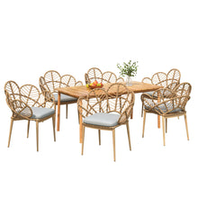 Load image into Gallery viewer, Kirk - Outdoor Patio 7 Pieces Chat Set With Wicker Chairs Cushions &amp; Table - Beige / Light Brown / Teak
