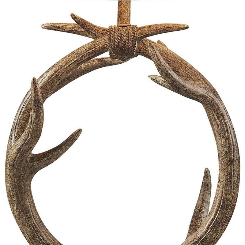 Rustic Faux Antlers Table Lamp With White Drum Shade - Brown
