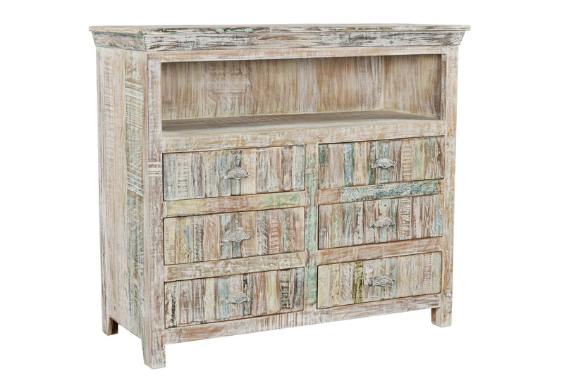 50" Distressed Reclaimed Wood Open And Enclosed Storage Entertainment Center - White