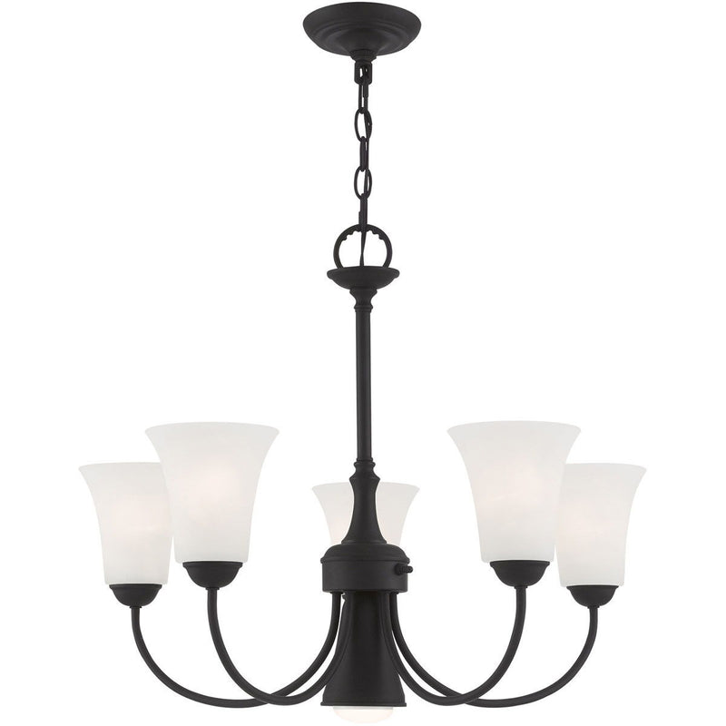 21" Six Light Dimmable Chandelier With Shades - Black