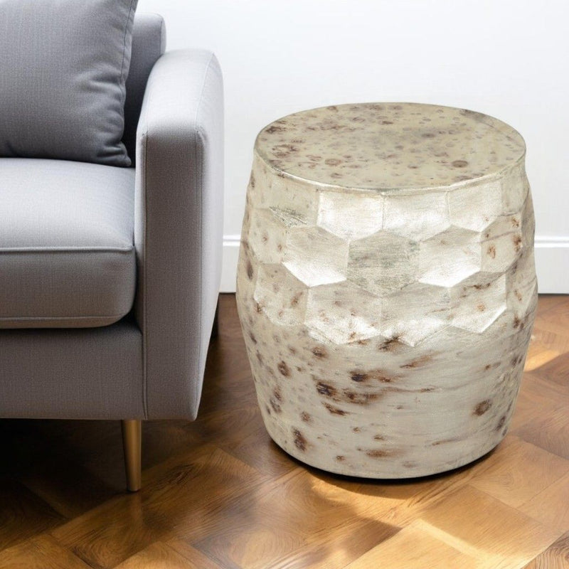 22" Iron Round Block End Table - Beige