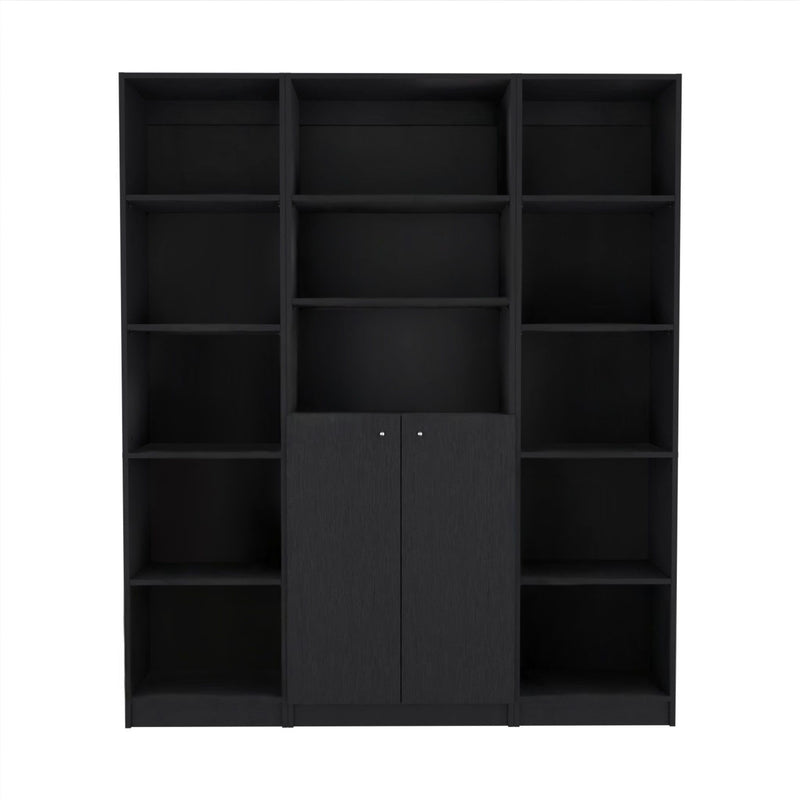 Five Tier Bookcases With Two Doors (Set of 3) - Black