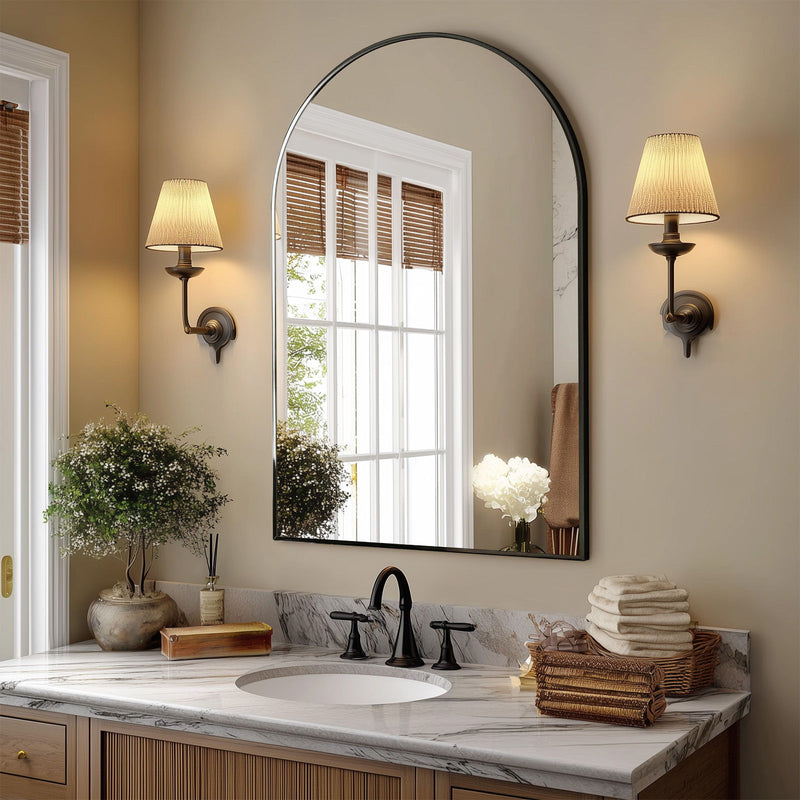 38" Aluminum Arch Framed Accent Mirror - Gold