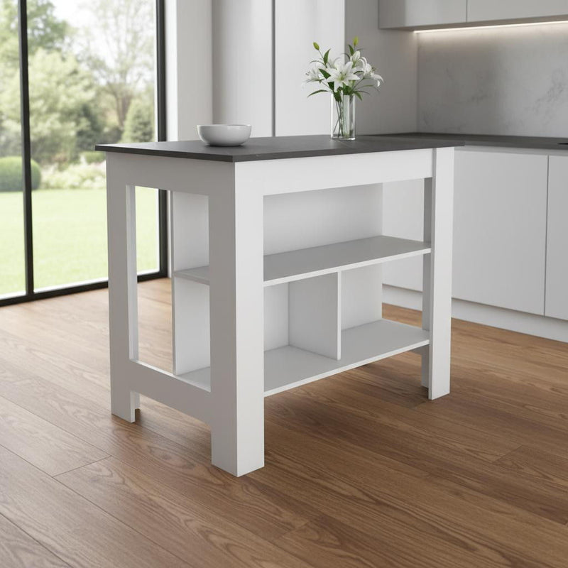 Wood Kitchen Island With Storage - Black And White
