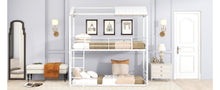 Load image into Gallery viewer, Twin Over Twin Bunk Bed Metal Bed with Half Roof, Guardrail and Ladder White
