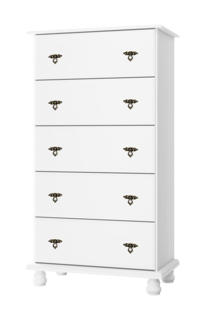 Solid Wood Five Drawer Dresser (760735) - White