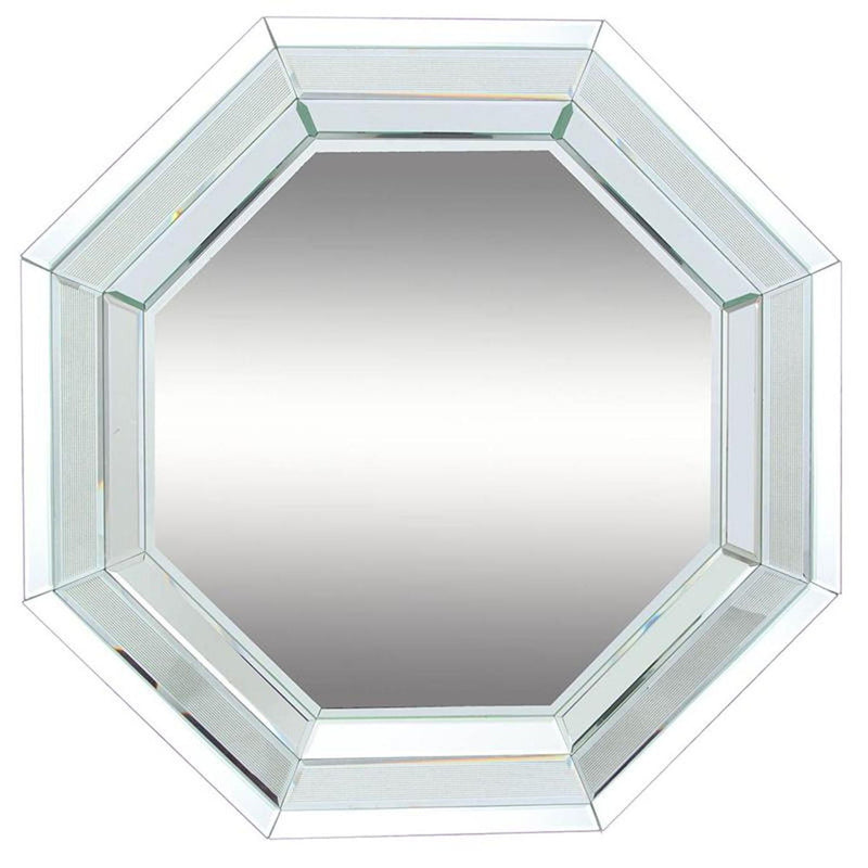 28" Octagon Glass Framed Accent Mirror - Silver