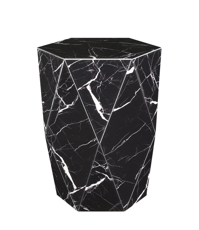 Glass Hexagonal Drum End Table - Black