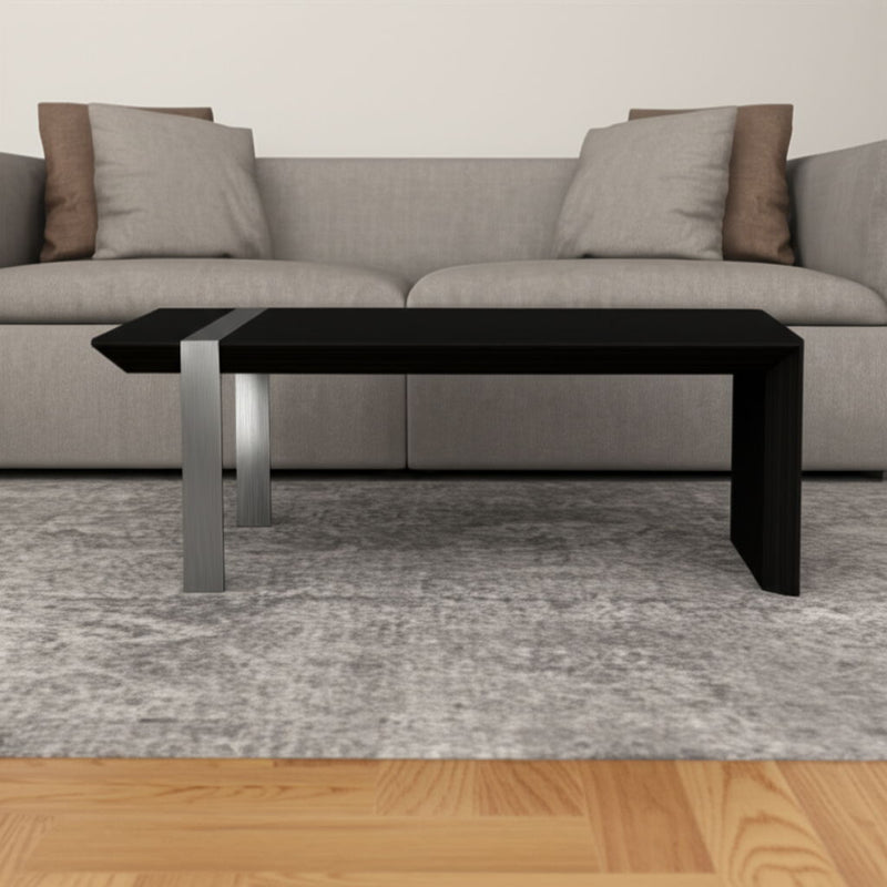 48" Wood And Stainless Steel Distressed Sled Coffee Table - Espresso