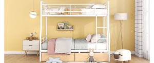 Full XL Over Queen Metal Bunk Bed with 2 Drawers, White