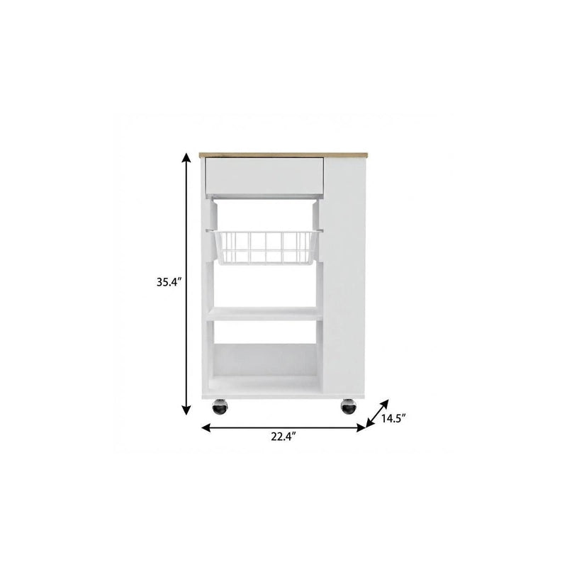 22" Rolling Kitchen Cart With Storage - Brown / White