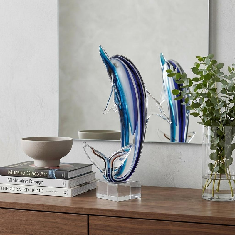 Murano Dolphin Figurine Tabletop Sculpture (376128) - Blue