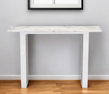 Load image into Gallery viewer, Faux Marble Sled Console Table - White And Silver
