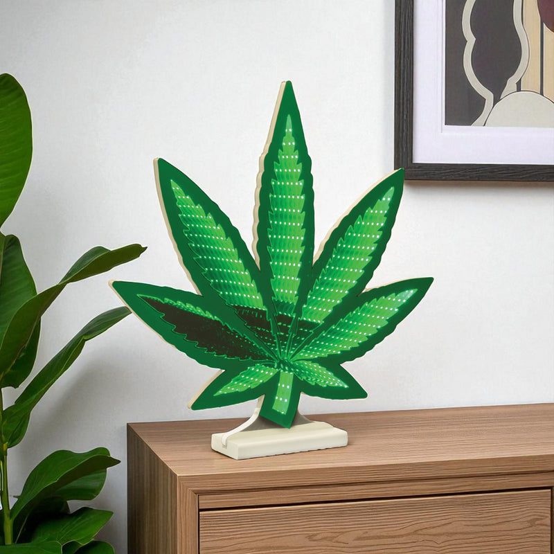 Leaf Tabletop Sign With LED - Green