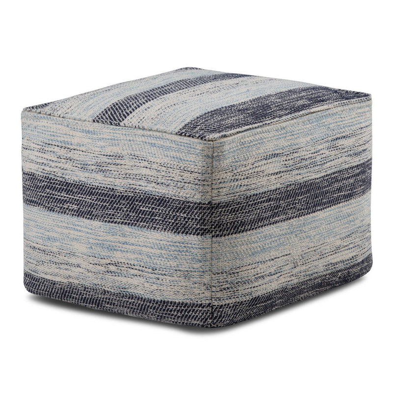 Cotton Pouf Ottoman - Gray / Blue