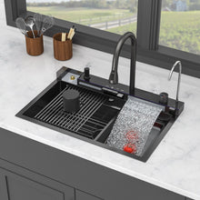 Load image into Gallery viewer, 30" Whale Digital Waterfall Sink With LED Display, 16 Gauge Single Bowl Ledge Workstation - Gunmetal Black
