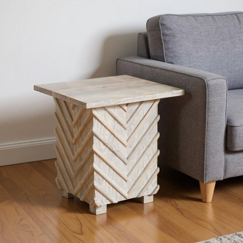 24" Distressed Solid Wood Square End Table - White
