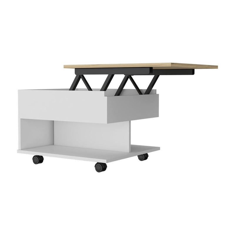 22" Wood Lift Top Coffee Table With Two Shelves - White