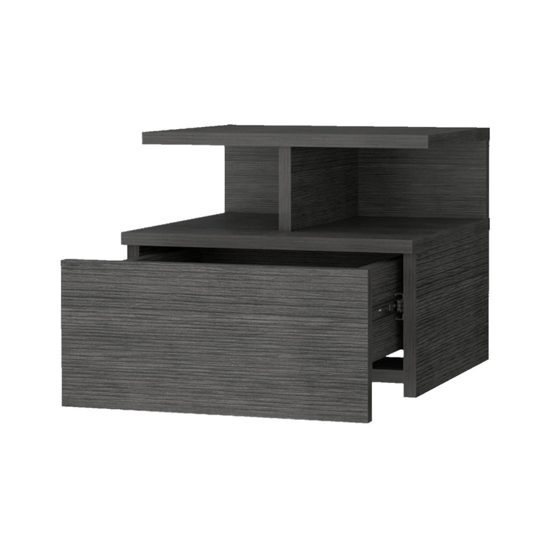 12" Wood One Drawer Floating Nightstand - Gray