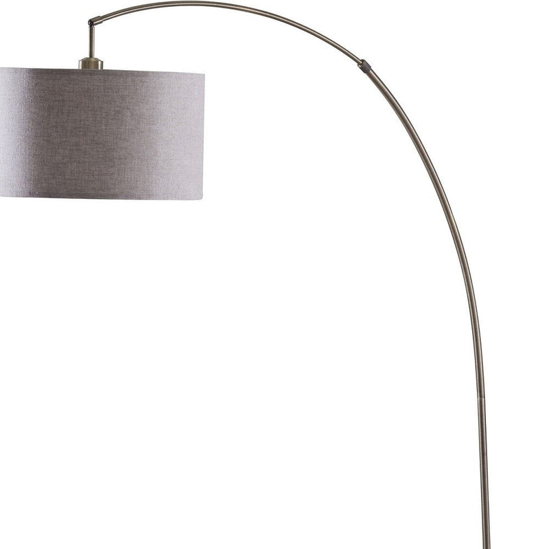Arched Floor Lamp With Gray Drum Shade - Beige And Antique Gold