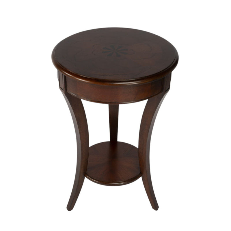 Wood And Wood Round End Table With Shelf - Dark Brown