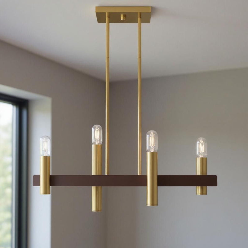 Four-Light Dimmable Chandelier With Shades - Bronze