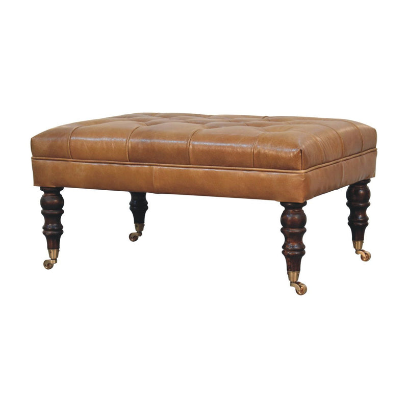 Leather Round Footstool (723454) - Brown