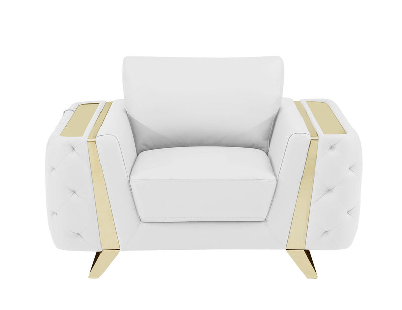 Genuine Leather Club Chair - White And Gold