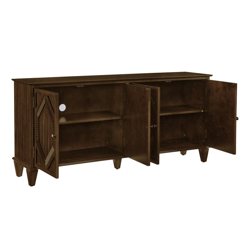 Wood Carved Geometric Accent Cabinet With Four Doors - Brown