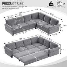 Load image into Gallery viewer, L-Shaped Sofa Couch With Pull Out Bed With Nailhead Trim &amp; Rolled Arm
