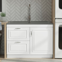 Load image into Gallery viewer, Darwin - Laundry Utility Sink And Cabinet With Dual Sinks, Pull Out Faucet - White
