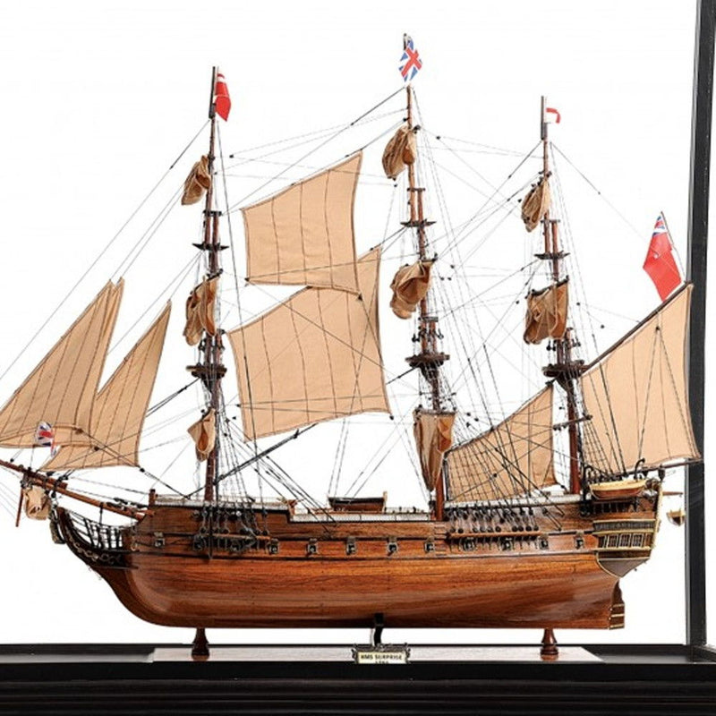 Hand Painted HMS Surprise 1796 Large Floor Display Case Model Boat - Brown