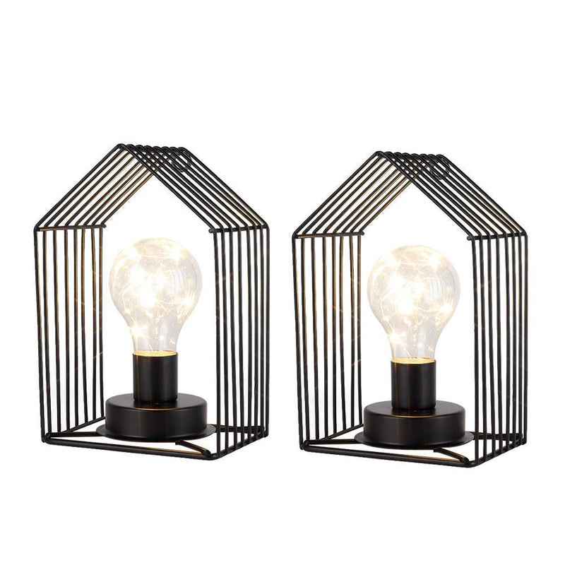Novelty Battery Powered Desk Lamps With Cage Shades (Set of 2) - Black