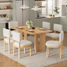 Load image into Gallery viewer, Dining Table Set With 6 Upholstered Chairs, Rectangular Table With Cutout Legs
