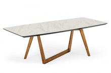 Load image into Gallery viewer, 91" Stone Trestle Base Dining Table - Brown / White
