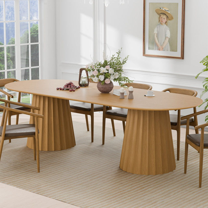 Double Pedestal Base Oval Dining Table - Natural