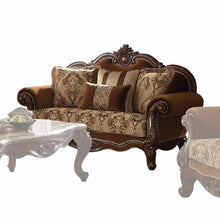 Load image into Gallery viewer, Loveseat And Toss Pillows - Brown Damask Chesterfield

