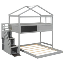 Load image into Gallery viewer, Twin over Full House Bunk Bed with Storage Staircase and Blackboard,Gray(Old SKU: GX001701AAE)
