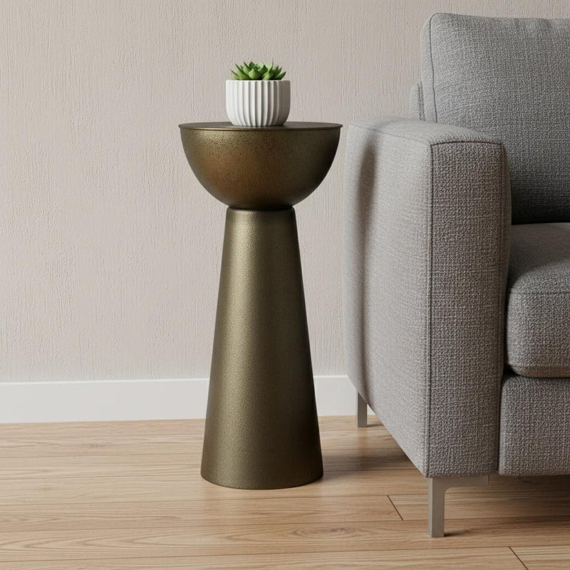 Antiqued Metal Round End Table - Gold