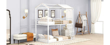 Load image into Gallery viewer, Twin Over Twin Bunk Bed Metal Bed with Half Roof, Guardrail and Ladder White
