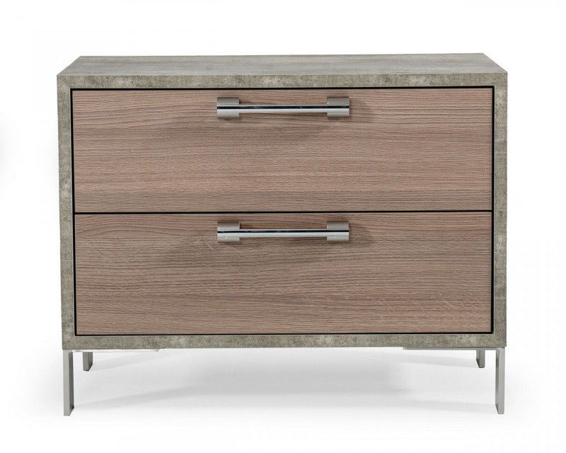 20" Two Drawer Nightstand - Brown Oak And Gray
