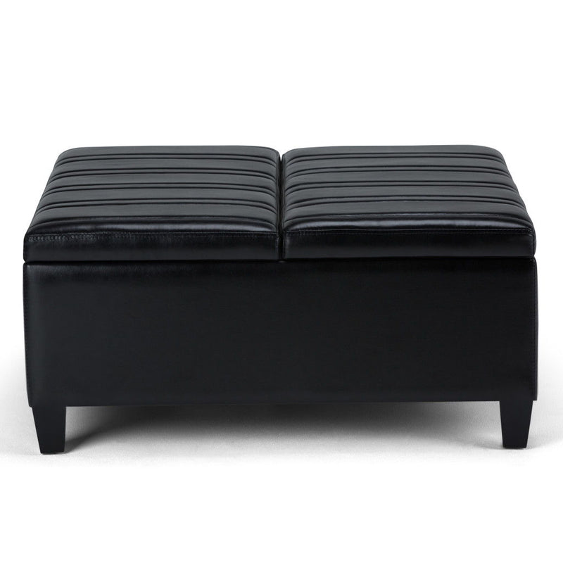 Leather Cocktail Ottoman With Storage - Black & Espresso